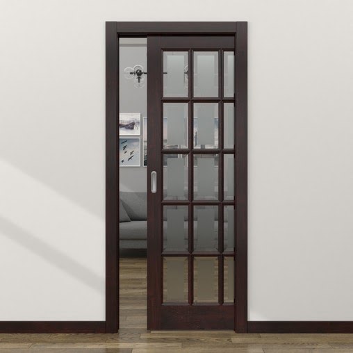 Одностворчатая дверь-пенал FM001 (массив сосны «венге», стекло с фацетом)