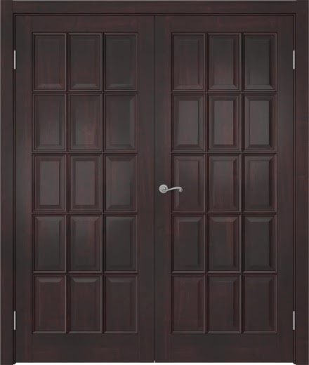 Распашная двустворчатая дверь FM001 (массив сосны, лакированная с морилкой)