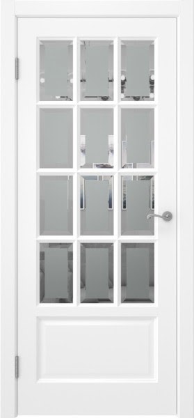 Межкомнатная дверь FM002 (массив сосны, эмаль белая, стекло с фацетом)