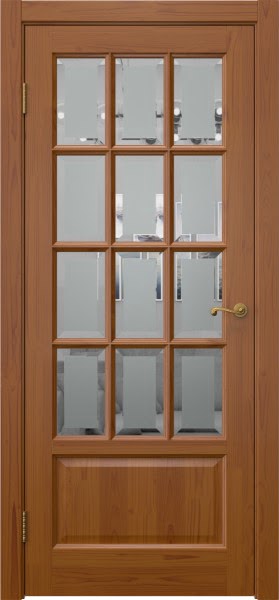 Межкомнатная дверь FM002 (массив сосны, лак светлый, стекло с фацетом)