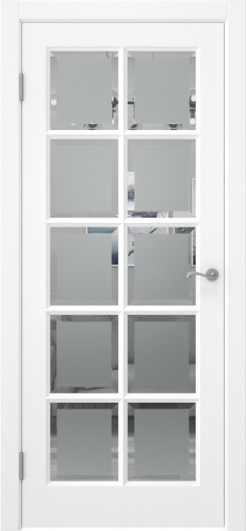 Межкомнатная дверь FM003 (массив сосны, эмаль белая, стекло с фацетом)