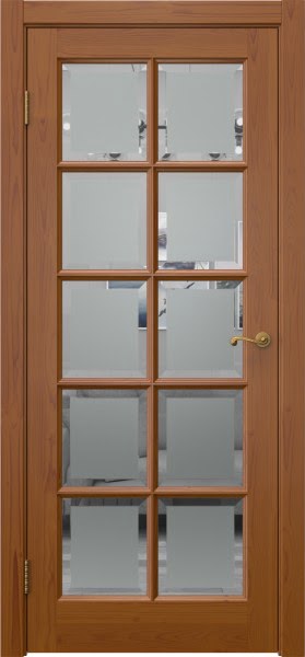 Межкомнатная дверь FM003 (массив сосны, лак светлый, стекло с фацетом)