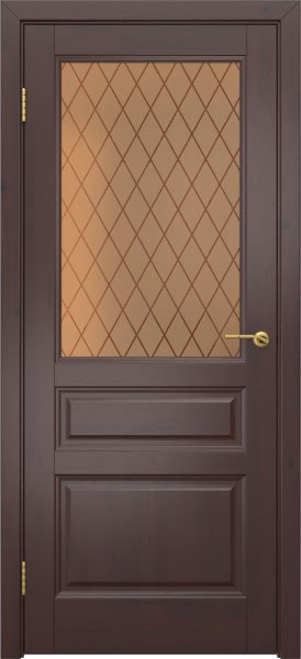 Межкомнатная дверь М5 (массив сосны, лак темный, сатинат бронзовый)