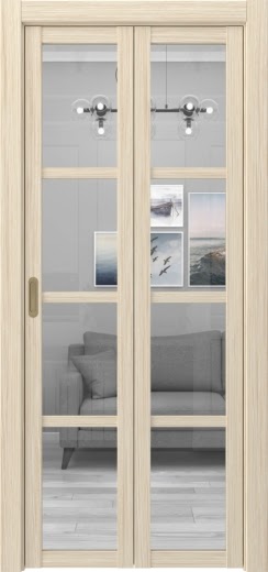 Складная дверь PM001 (экошпон «беленый дуб FL», стекло прозрачное)