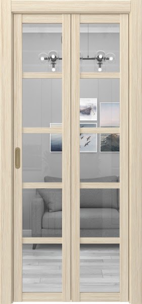 Складная дверь PM002 (экошпон «беленый дуб FL», стекло прозрачное)