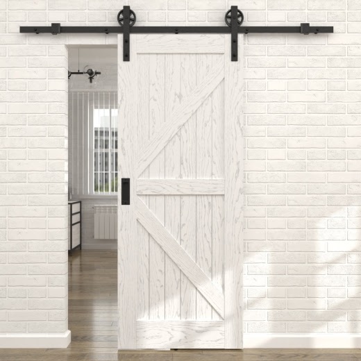 Раздвижная амбарная дверь RL002 (шпон ясень белый с патиной серебро, глухая)