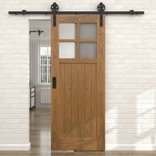 Раздвижная амбарная дверь RL004 (шпон дуб античный с патиной, сатинат)