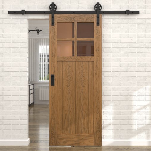 Раздвижная амбарная дверь RL004 (шпон дуб античный с патиной, сатинат бронзовый)