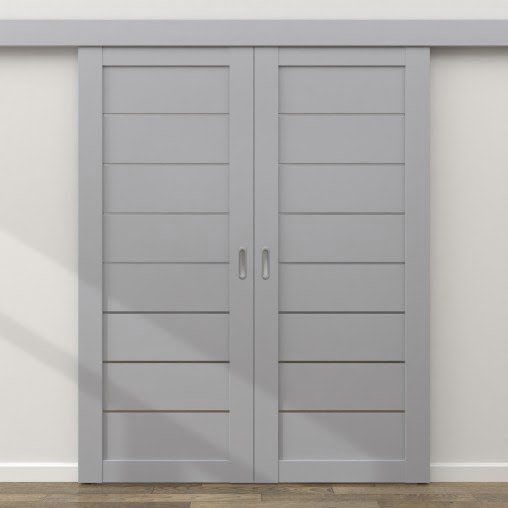 Двустворчатая раздвижная дверь RM003 (экошпон серый, матовое стекло)