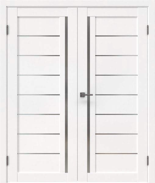 Распашная двустворчатая дверь RM004 (экошпон белый, сатинат)