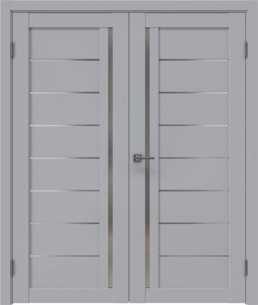 Распашная двустворчатая дверь RM004 (экошпон серый, сатинат)