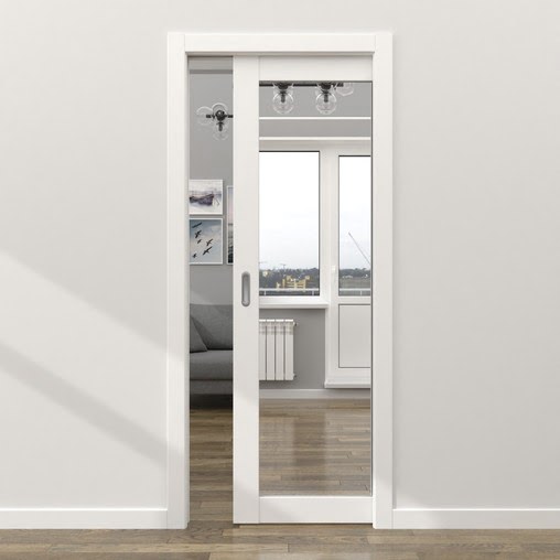 Одностворчатая дверь-пенал RM048 (экошпон «белый», зеркало)