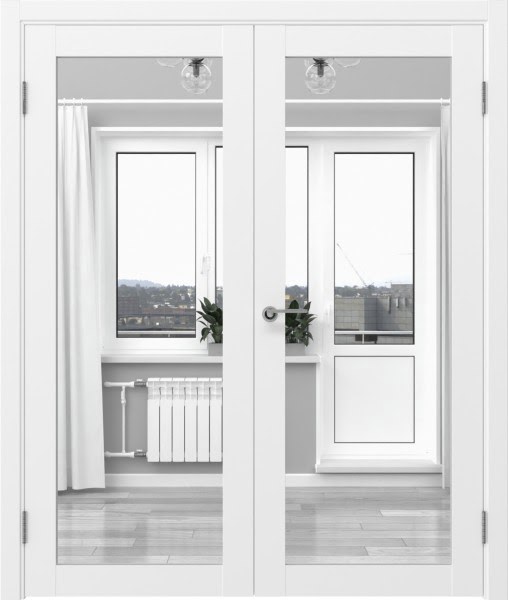 Распашная двустворчатая дверь RM048 (экошпон белый, зеркало)