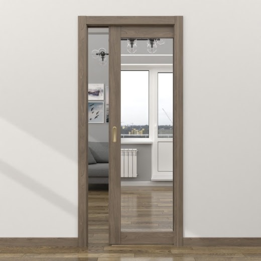 Одностворчатая дверь-пенал RM048 (экошпон «античный орех», зеркало)