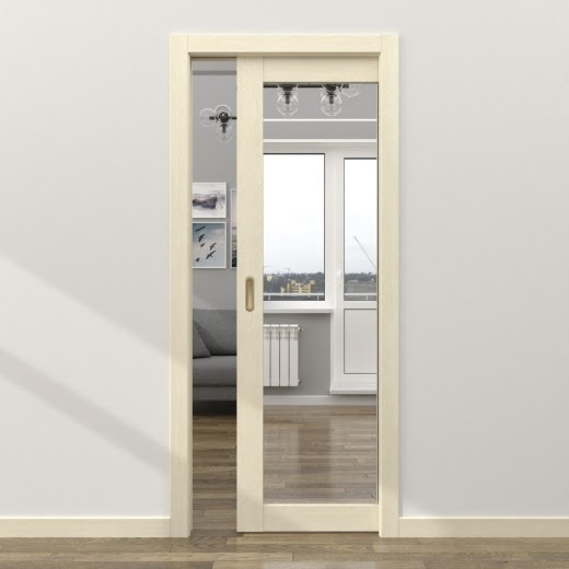 Одностворчатая дверь-пенал RM048 (экошпон «дуб млечный», зеркало)