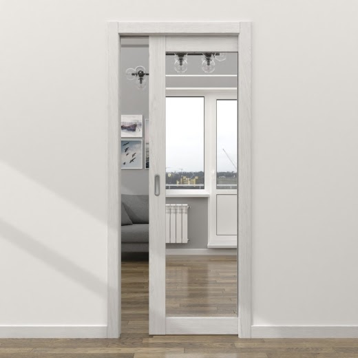 Одностворчатая дверь-пенал RM048 (экошпон «серый дуб», зеркало)