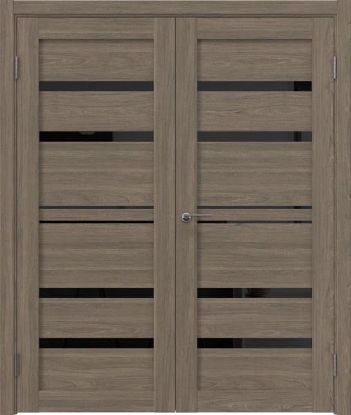 Распашная двустворчатая дверь RM049 (экошпон «античный орех», лакобель черный)