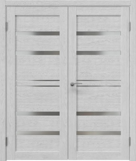 Распашная двустворчатая дверь RM049 (экошпон серый дуб, матовое стекло)