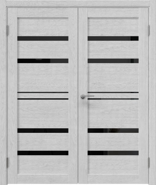 Распашная двустворчатая дверь RM049 (экошпон серый дуб, лакобель черный)