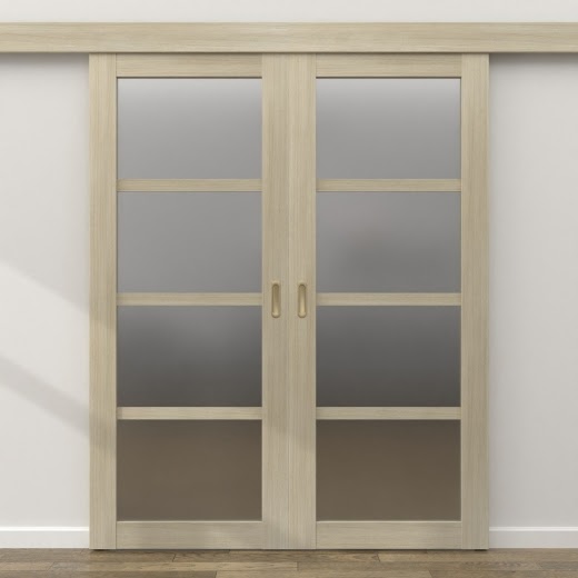 Двустворчатая раздвижная дверь RM059 (экошпон «дуб дымчатый», матовое стекло)