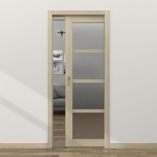 Одностворчатая дверь-пенал RM059 (экошпон «дуб дымчатый», матовое стекло)