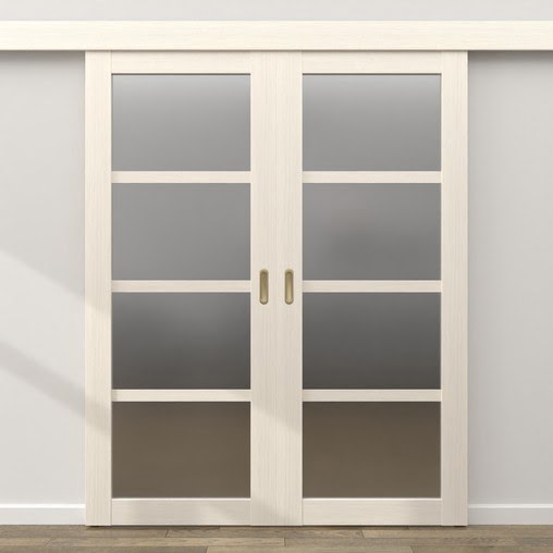 Двустворчатая раздвижная дверь RM059 (экошпон «лиственница беленая», матовое стекло)