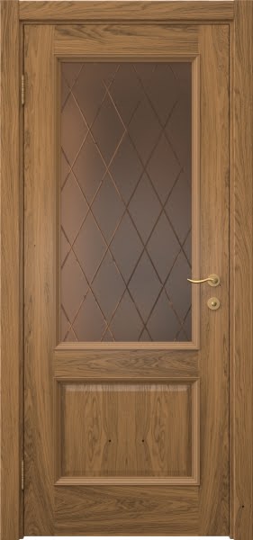 Межкомнатная дверь SK002 (шпон дуб античный с патиной, сатинат бронзовый ромб)