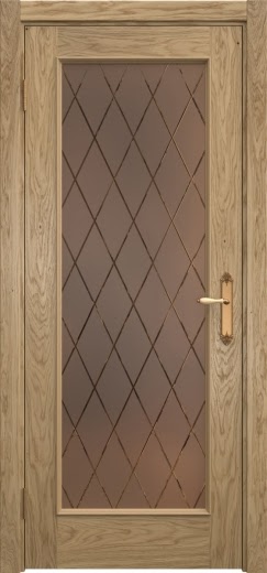 Межкомнатная дверь SK005 (шпон дуб натуральный, стекло бронзовое с гравировкой)