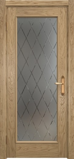 Межкомнатная дверь SK005 (шпон дуб натуральный, матовое стекло с гравировкой)