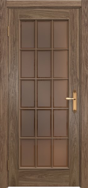 Межкомнатная дверь SK005 (шпон американский орех / стекло бронзовое рамка)