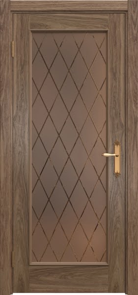 Межкомнатная дверь SK005 (шпон американский орех, стекло бронзовое с гравировкой)