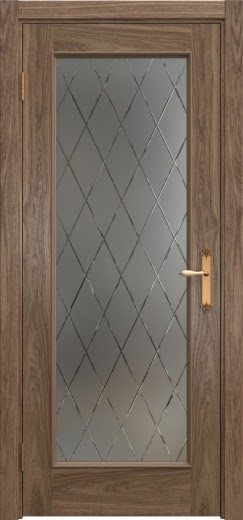 Межкомнатная дверь SK005 (шпон американский орех, матовое стекло с гравировкой)
