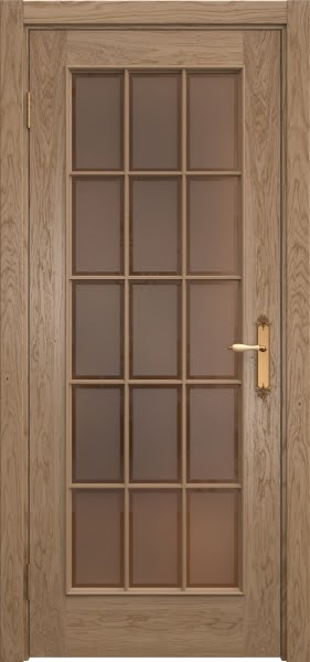 Межкомнатная дверь SK005 (шпон дуб светлый / стекло бронзовое рамка)