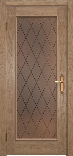 Межкомнатная дверь SK005 (шпон дуб светлый, стекло бронзовое с гравировкой)