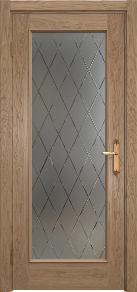 Межкомнатная дверь SK005 (шпон дуб светлый, матовое стекло с гравировкой)