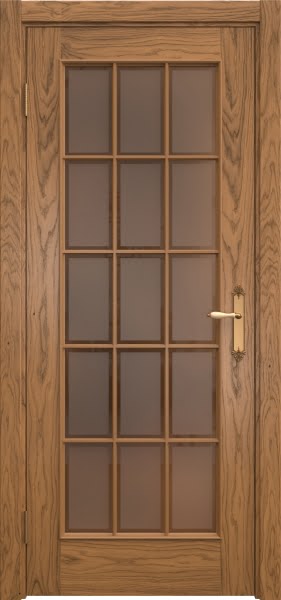 Межкомнатная дверь SK005 (шпон дуб античный с патиной / стекло бронзовое рамка)