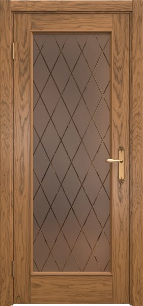 Межкомнатная дверь SK005 (шпон дуб античный с патиной, стекло бронзовое с гравировкой)