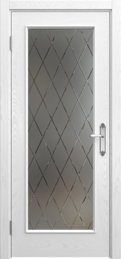 Межкомнатная дверь SK005 (шпон ясень белый, матовое стекло с гравировкой)