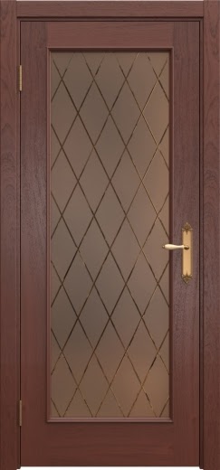 Межкомнатная дверь SK005 (шпон красное дерево, стекло бронзовое с гравировкой)