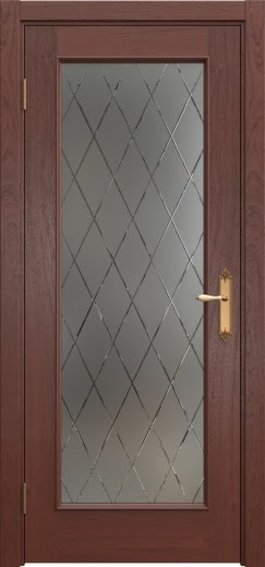 Межкомнатная дверь SK005 (шпон красное дерево, матовое стекло с гравировкой)