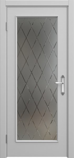 Межкомнатная дверь SK005 (эмаль серая, матовое стекло с гравировкой)