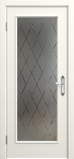 Межкомнатная дверь SK005 (эмаль слоновая кость, матовое стекло с гравировкой)