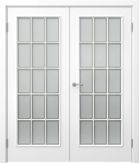 Распашная двустворчатая дверь SK005 (эмаль белая, сатинат решетка)