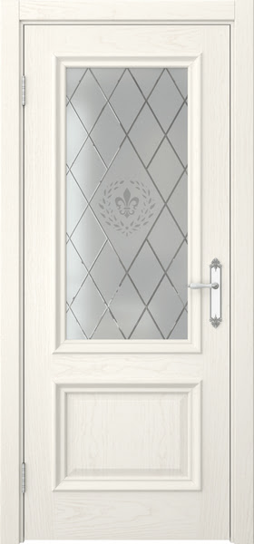 Межкомнатная дверь SK006 (шпон ясень слоновая кость / стекло с гравировкой)