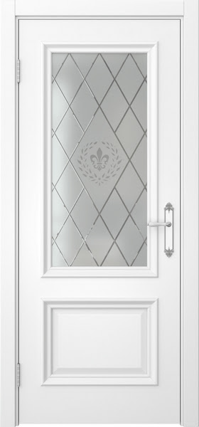 Межкомнатная дверь SK006 (белая эмаль / стекло с гравировкой)