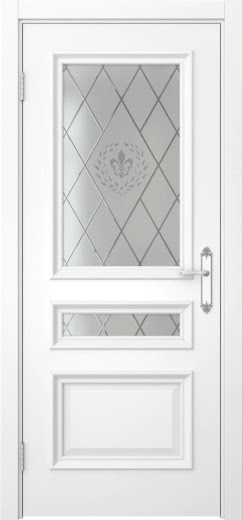 Межкомнатная дверь SK007 (белая эмаль / стекло с гравировкой)