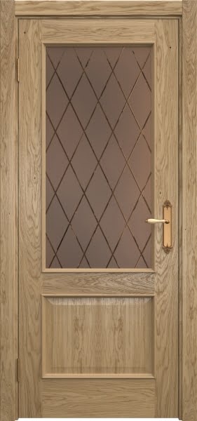 Межкомнатная дверь SK011 (шпон дуб натуральный, стекло бронзовое с гравировкой)