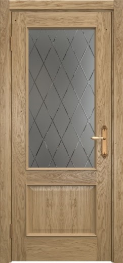 Межкомнатная дверь SK011 (шпон дуб натуральный, матовое стекло с гравировкой)