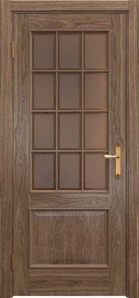 Межкомнатная дверь SK011 (шпон американский орех / стекло бронзовое рамка)
