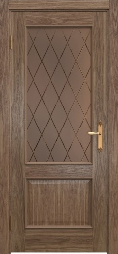 Межкомнатная дверь SK011 (шпон американский орех, стекло бронзовое с гравировкой)